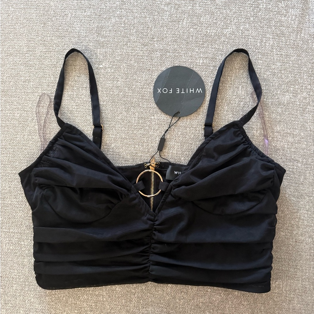 White Fox Boutique Black Crop Top with Gold Accents